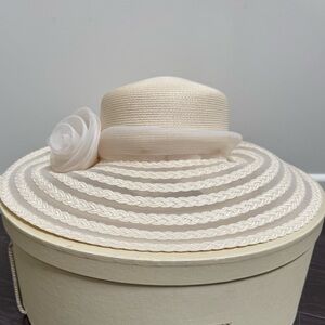 Elegant Cream Women's Hat with Rose Detail